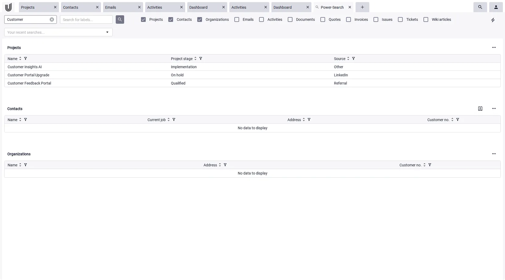 AI Power-Search function in CRM