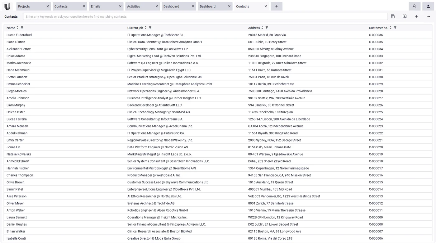 Contacts in the company management software