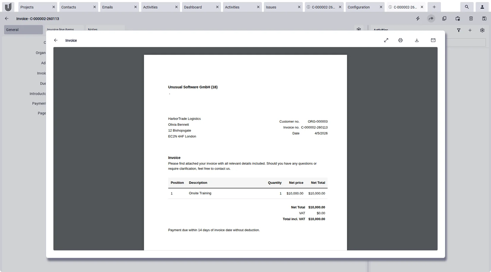 Invoice preview