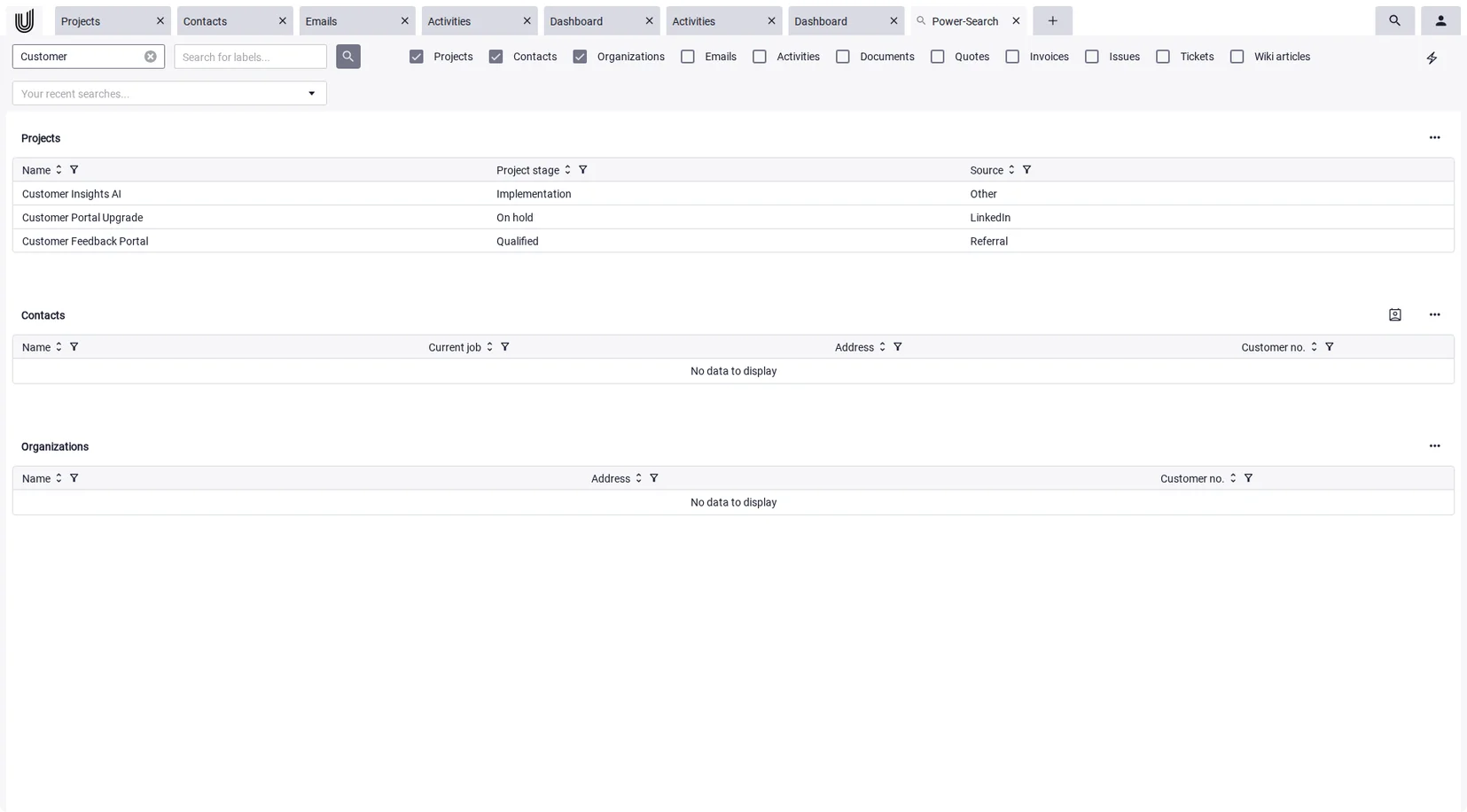 Project management software power search