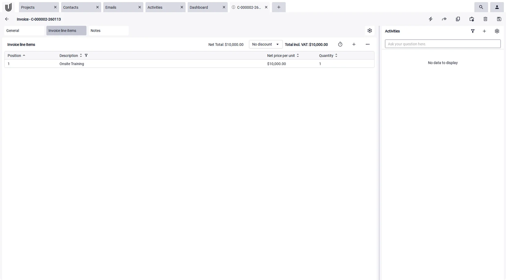 Positions of the invoice
