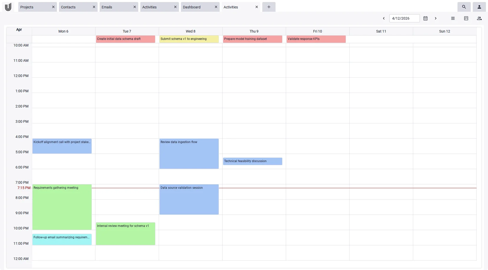 Calendar view of the management software, ideal for small businesses.