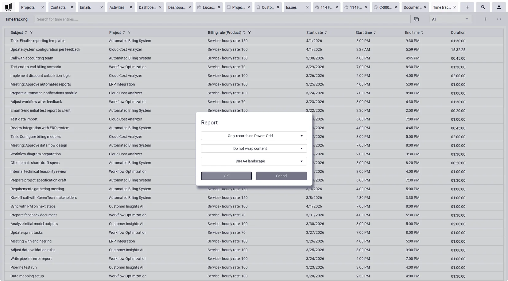 Create a report of time entries